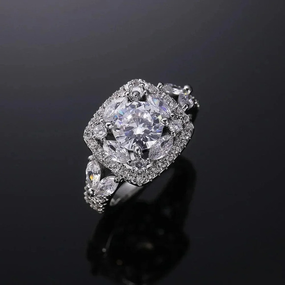 ▶SHINY ROUND CZ SQUARE 925 STERLING SILVER LUXURY WEDDING RINGS FOR WOMEN, L053